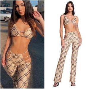 I.AM.GIA. Lucid Tan Check  Cut Out Lucid Euphoria Maddy Pants NEW